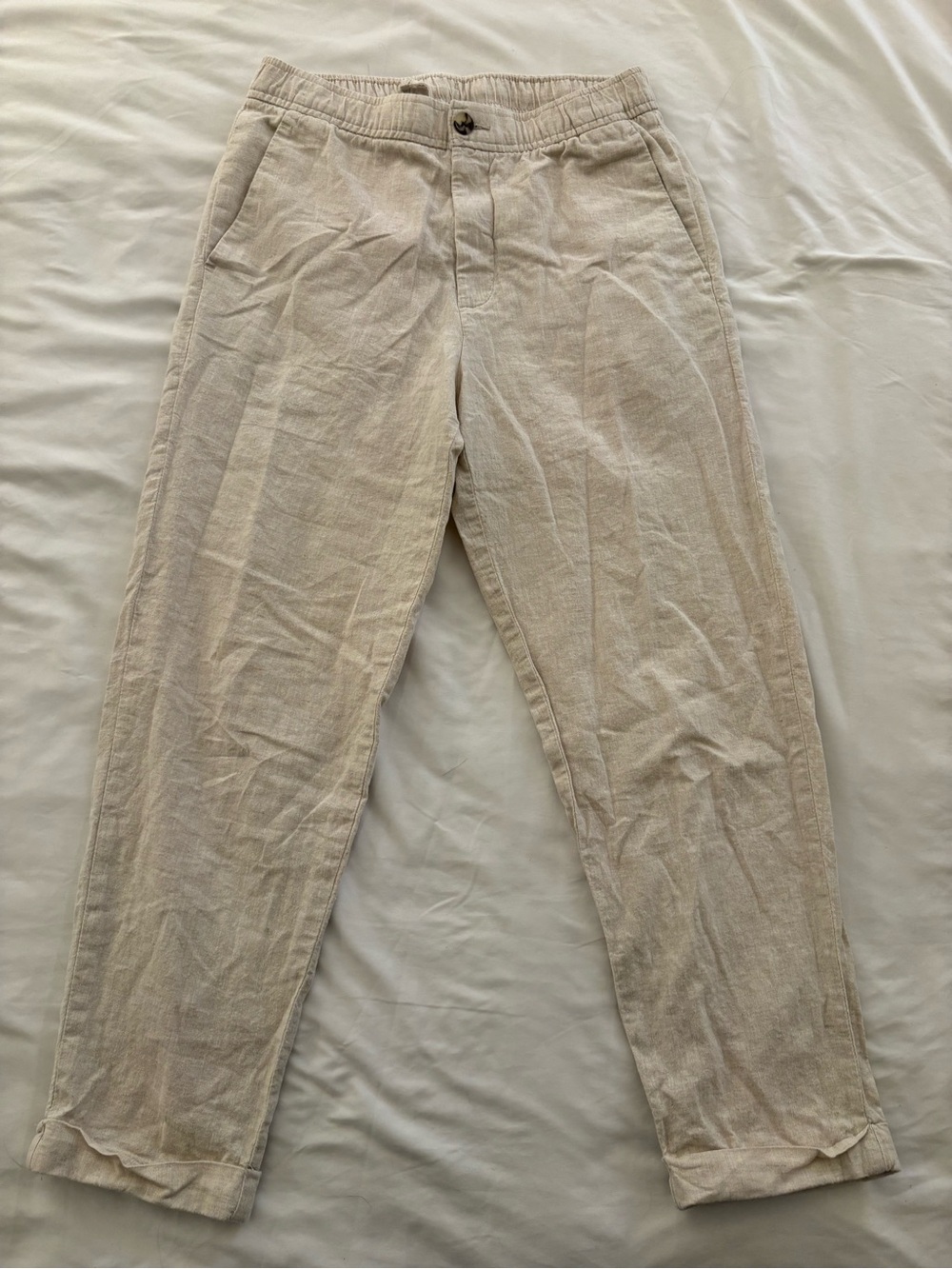 H&M Men's Light Beige Cotton-Linen Chinos